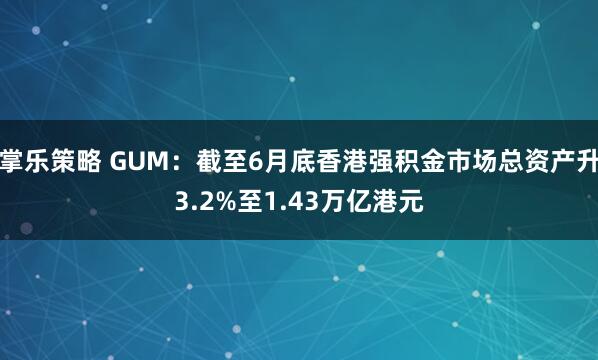 掌乐策略 GUM：截至6月底香港强积金市场总资产升3.2%至1.43万亿港元