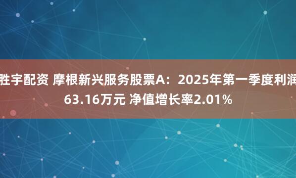 胜宇配资 摩根新兴服务股票A：2025年第一季度利润63.16万元 净值增长率2.01%